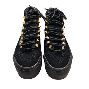 Vans Platform Shoe Womens 7.5 Black Suede Stud Eyelets Sk8 Hi Top Skate Sneaker